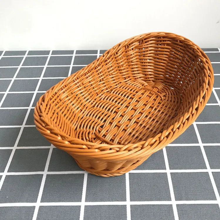 Oval curvado rattan vime tecido servindo cestas para pão frutas legumes restaurante servindo mesa exibição cesta de rattan