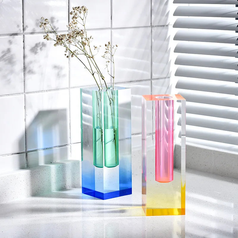 Pilar acrílico bud vaso de vidro mesa vasos luxo decorativo cristal nordic decoração do quarto casa vaso