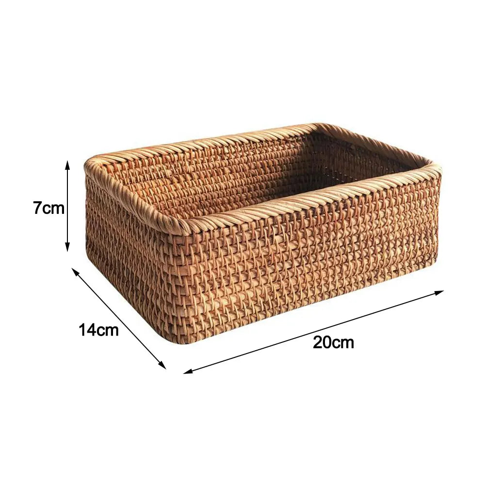 Cesta de vime retangular tecida à mão, frutas, chá, lanche, pão, piquenique, caixa de armazenamento de cosméticos, suprimentos de cozinha, ferramentas domésticas