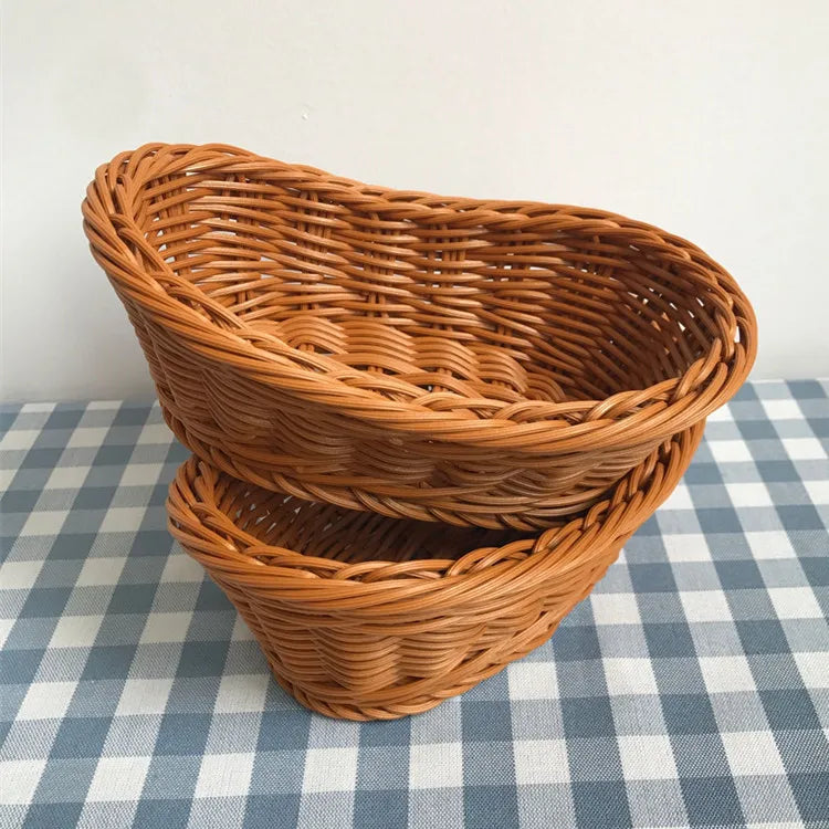 Oval curvado rattan vime tecido servindo cestas para pão frutas legumes restaurante servindo mesa exibição cesta de rattan