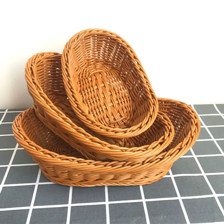 Oval curvado rattan vime tecido servindo cestas para pão frutas legumes restaurante servindo mesa exibição cesta de rattan