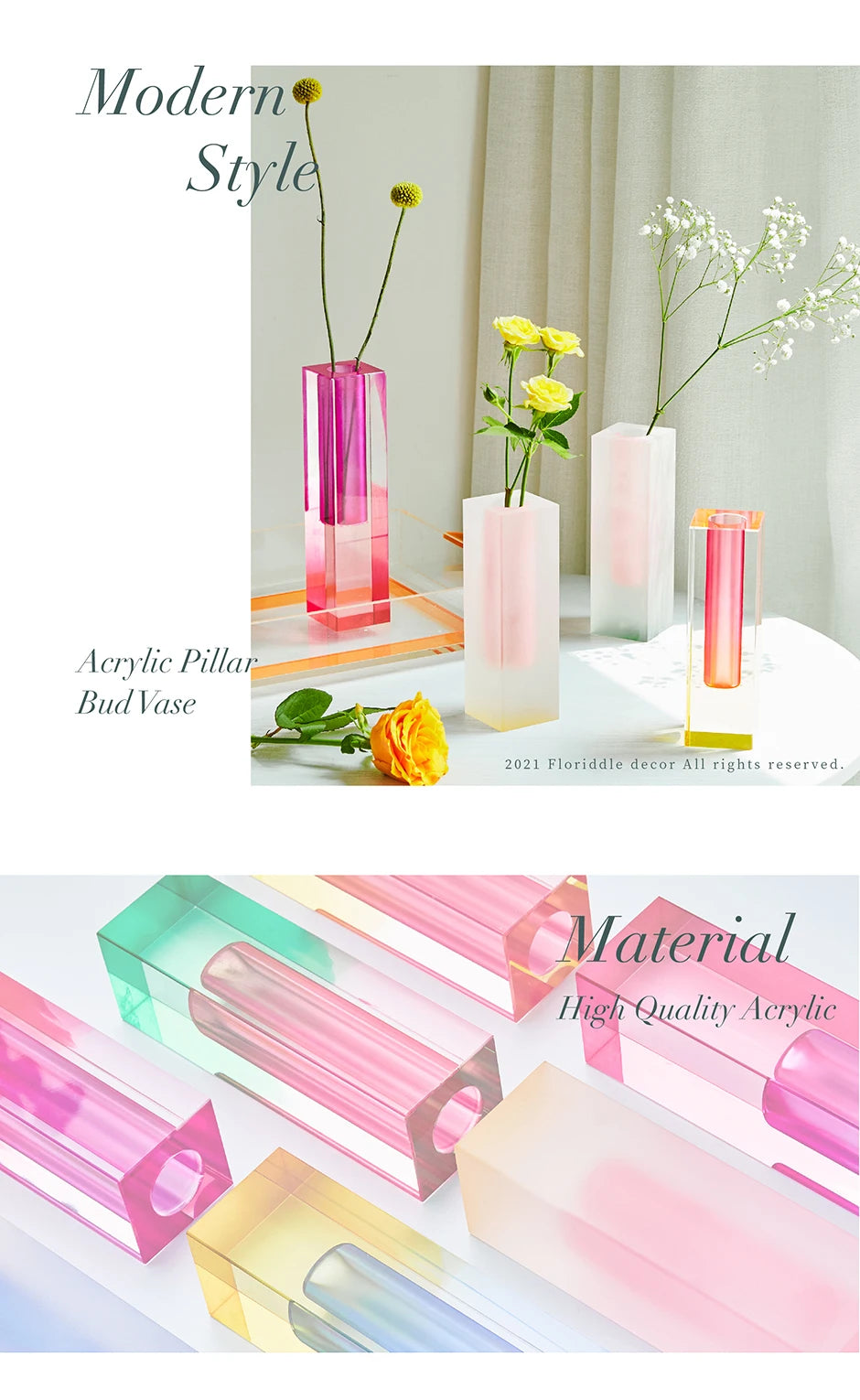 Pilar acrílico bud vaso de vidro mesa vasos luxo decorativo cristal nordic decoração do quarto casa vaso