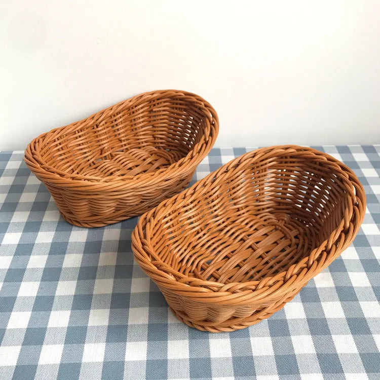 Oval curvado rattan vime tecido servindo cestas para pão frutas legumes restaurante servindo mesa exibição cesta de rattan