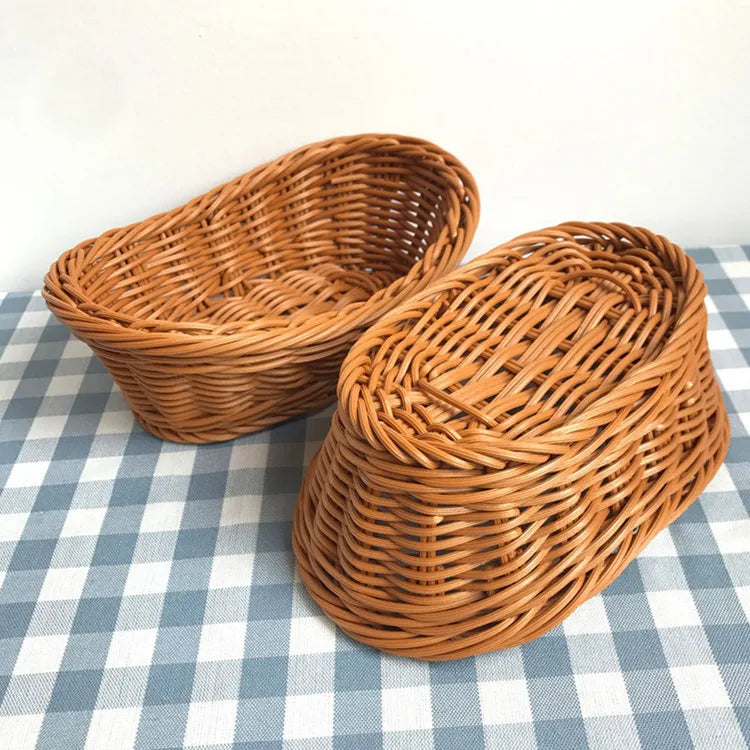 Oval curvado rattan vime tecido servindo cestas para pão frutas legumes restaurante servindo mesa exibição cesta de rattan