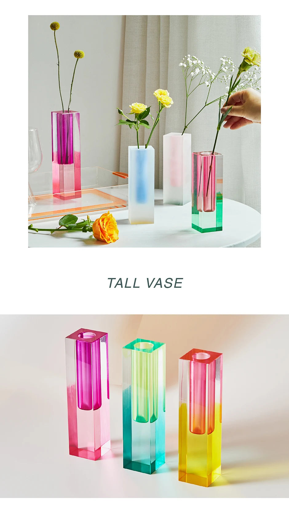 Pilar acrílico bud vaso de vidro mesa vasos luxo decorativo cristal nordic decoração do quarto casa vaso