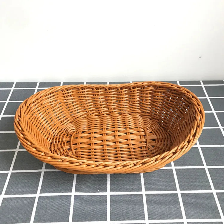 Oval curvado rattan vime tecido servindo cestas para pão frutas legumes restaurante servindo mesa exibição cesta de rattan