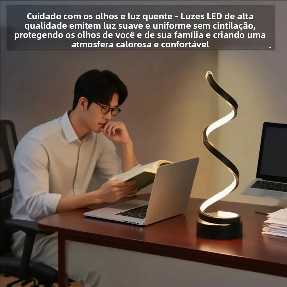Candeeiro de mesa regulável em espiral LED adequado para sala de estar, quarto, estudo, brilho ajustável, lâmpada de cabeceira para escritório e uso doméstico