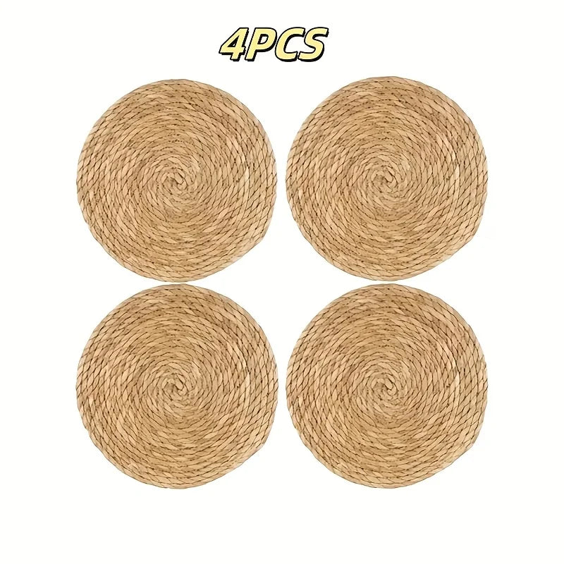 Conjunto de 4 unidades/6 unidades/8 unidades de placemats redondos de vime, estilo boêmio feito à mão antiderrapante decoração de mesa de fazenda adequada para casamentos em casa