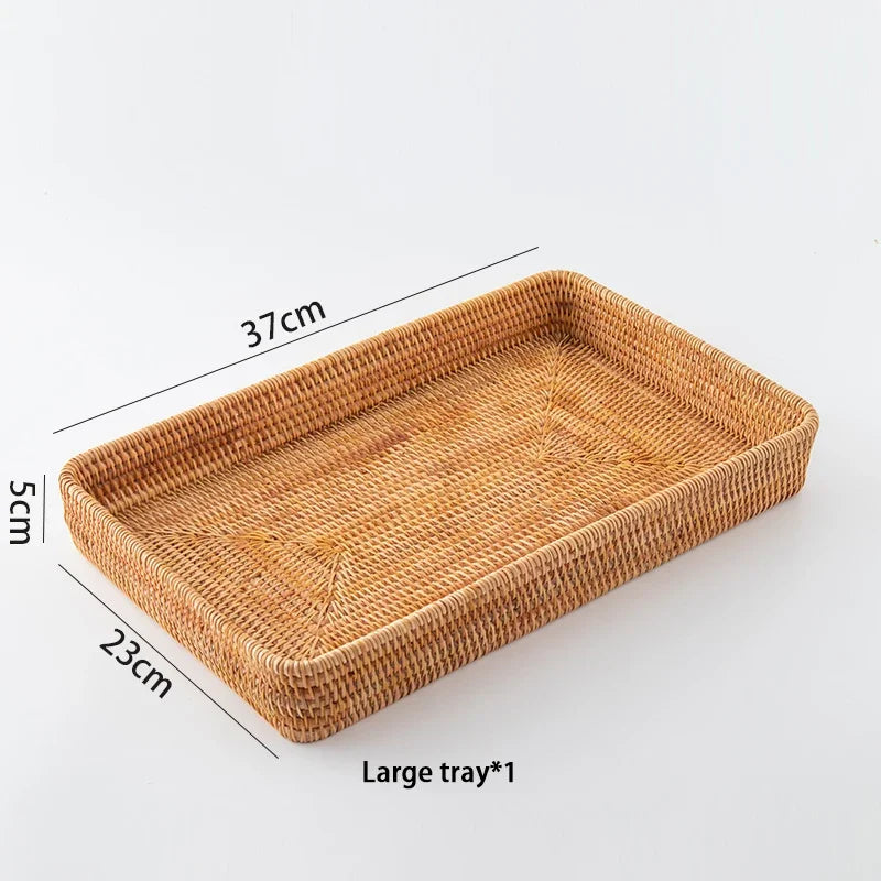 Cesta de armazenamento de vime tecida à mão bandeja de vime quadrada cesta de piquenique pão prato de comida bolo de frutas, caixa de artigos diversos, decoração de mesa de casa