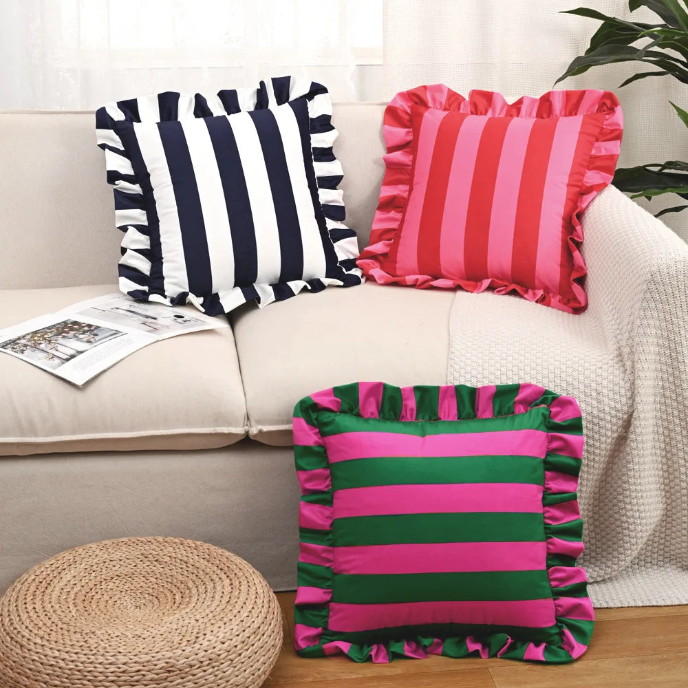 Nordic listrado impresso capa de almofada macio holandês veludo plissado borda fronhas decorativas 45*45cm almofadas decorativas para sofá