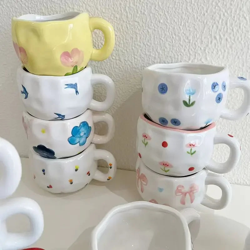 Xícara de Cerâmica Pintada à Mão com Pires 300ml