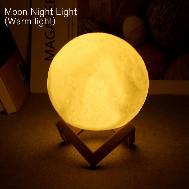 Luminária de Lua LED 3D — Luz Noturna Decorativa para Quarto
