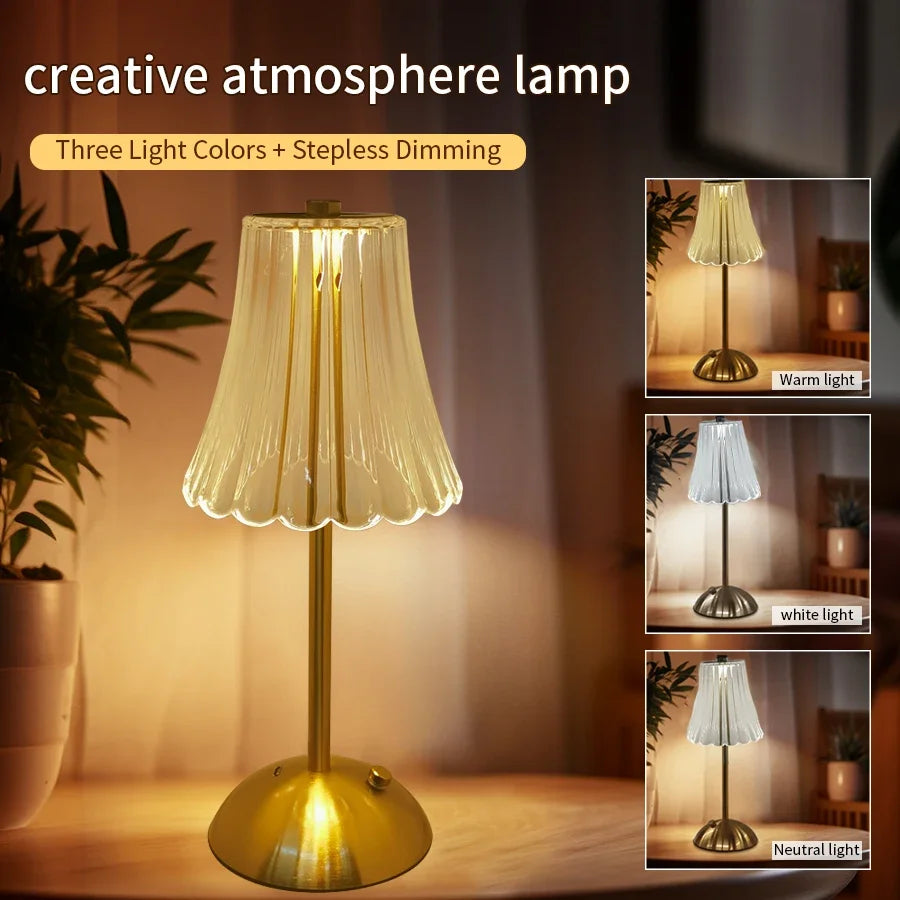 Lâmpada de mesa led usb recarregável toque escurecimento café bar atmosfera luz proteção para os olhos leitura luz da noite decoração do quarto