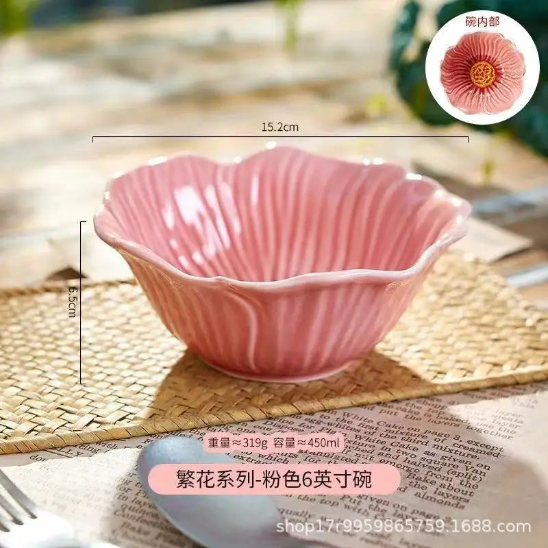 Prato de cerâmica rosa, prato de jantar, tigela decorativa, sobremesa, tigelas de sopa, copo de água, pratos de servir, tigela de frutas, lanche