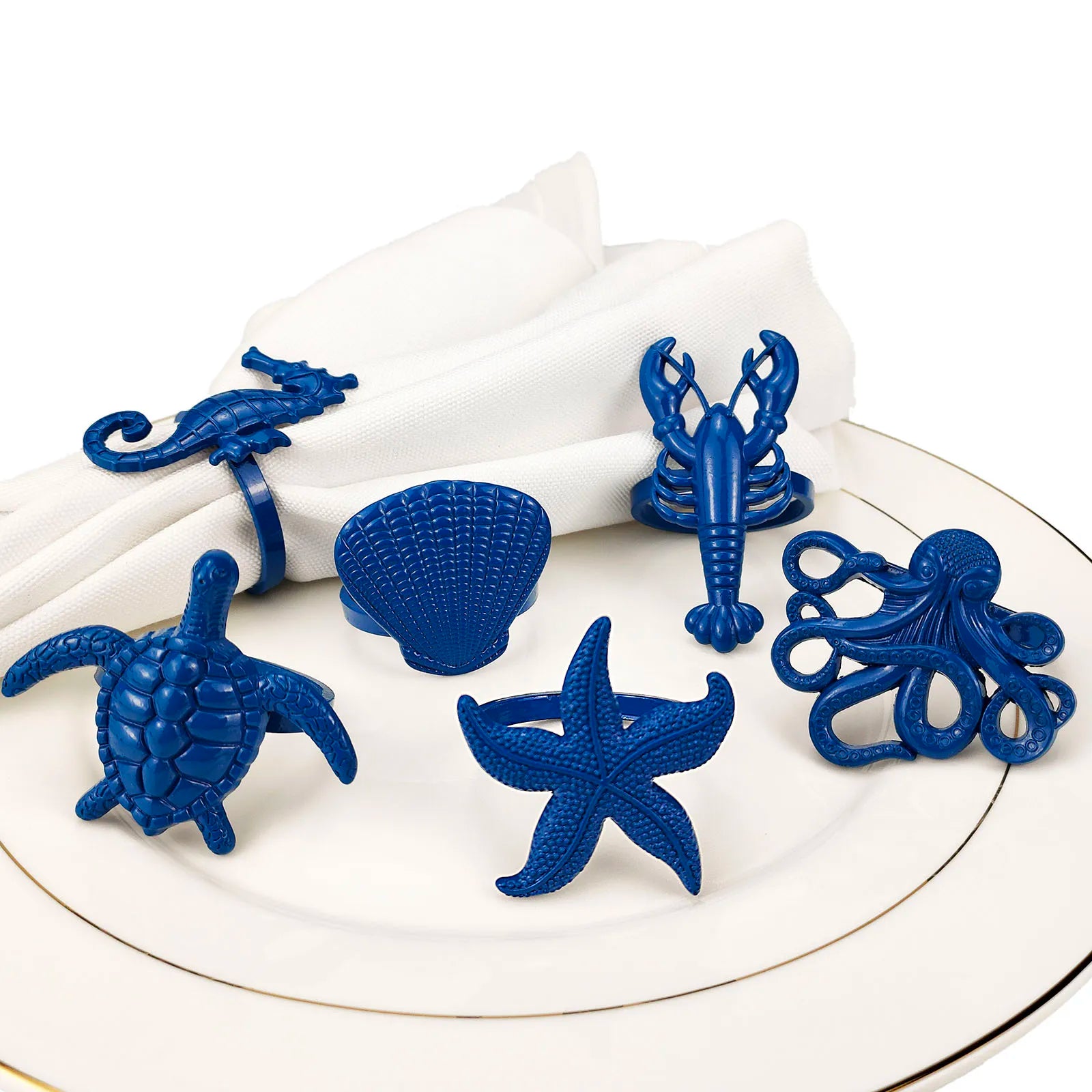 Kit 6 Anéis de Guardanapo Temáticos | Criaturas do Mar | Decoração Náutica