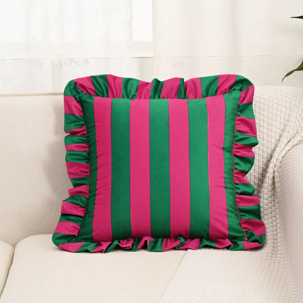 Nordic listrado impresso capa de almofada macio holandês veludo plissado borda fronhas decorativas 45*45cm almofadas decorativas para sofá
