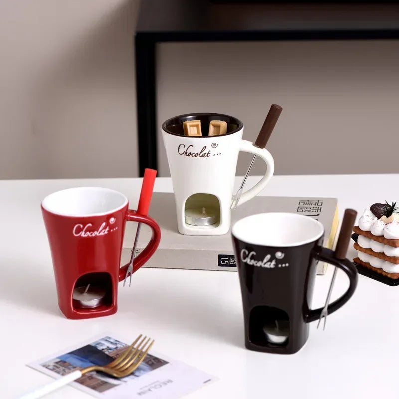 Caneca Fondue de Cerâmica com Vela | Queijo & Chocolate | 130ml