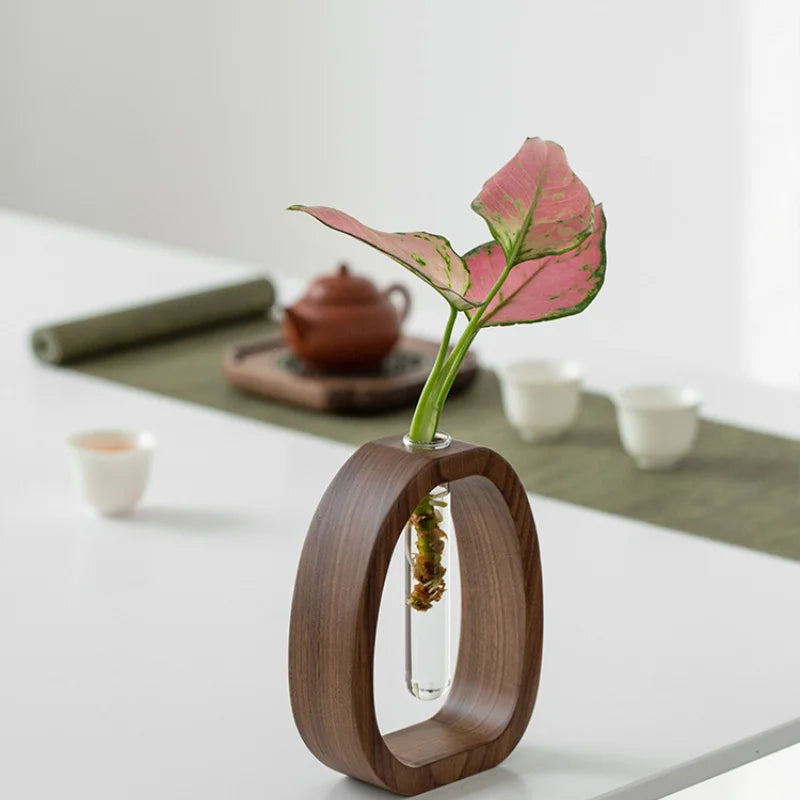 Utensílio de flores de madeira maciça arranjo de flores criativo simples planta de vidro inserção de flores mini vaso cultivado em água