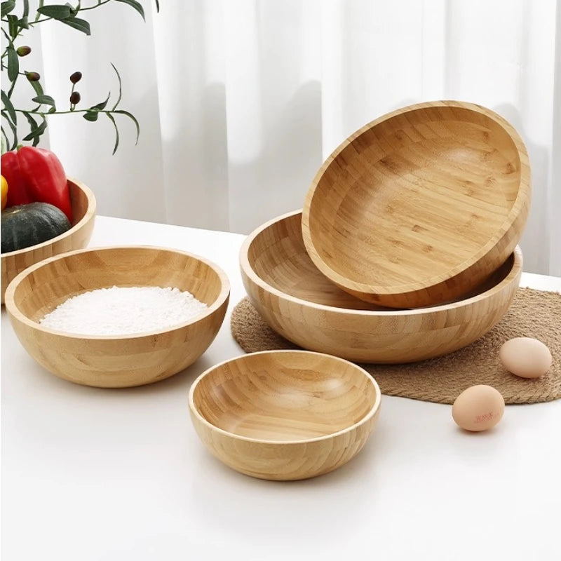 Tigela de bambu natural grande casa tigela de salada de frutas e vegetais tigela de mistura de massa de madeira talheres de madeira tigela de macarrão
