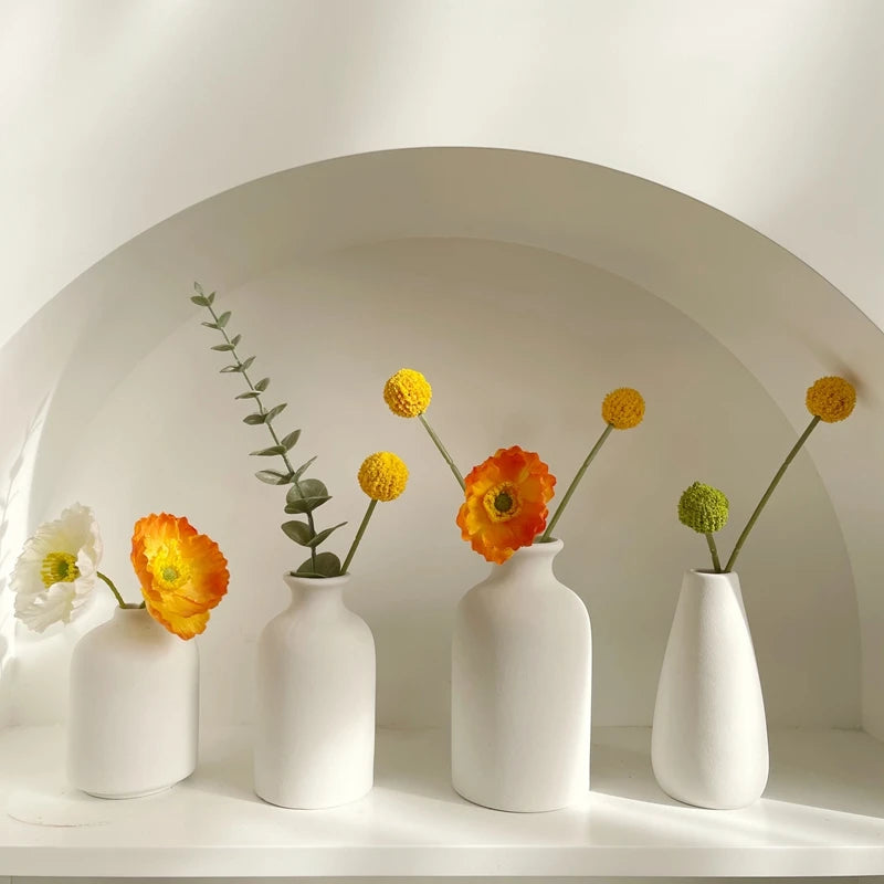 Vasos de cerâmica branca, ornamentos decorativos nórdicos, decoração para casa, sala de estar, arranjos de flores, adereços de esboço, decoração de mesa