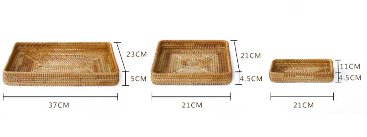 Cesta de armazenamento de vime tecida à mão bandeja de vime quadrada cesta de piquenique pão prato de comida bolo de frutas, caixa de artigos diversos, decoração de mesa de casa