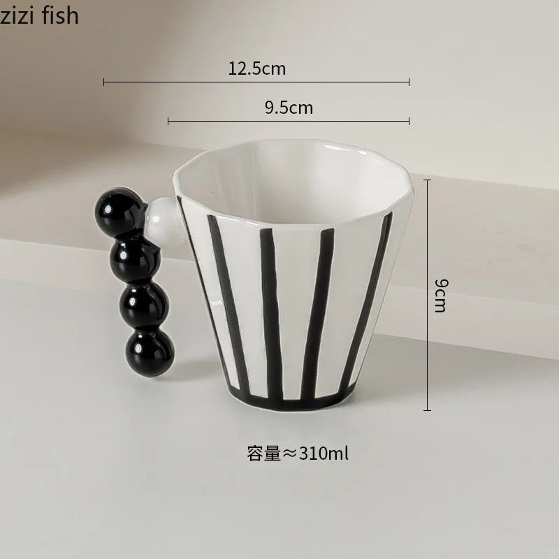 Caneca cerâmica listrada retro com alça criativa, copo de alta beleza para café latte, copo de bebidas para casa, café da manhã copos para casal