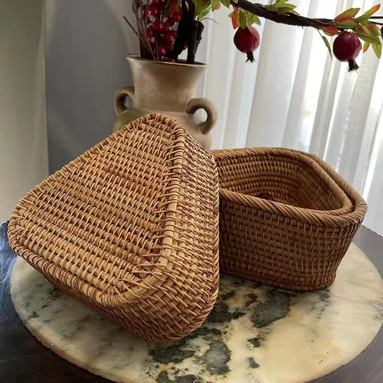 Cesta de vime retangular tecida à mão, frutas, chá, lanche, pão, piquenique, caixa de armazenamento de cosméticos, suprimentos de cozinha, ferramentas domésticas