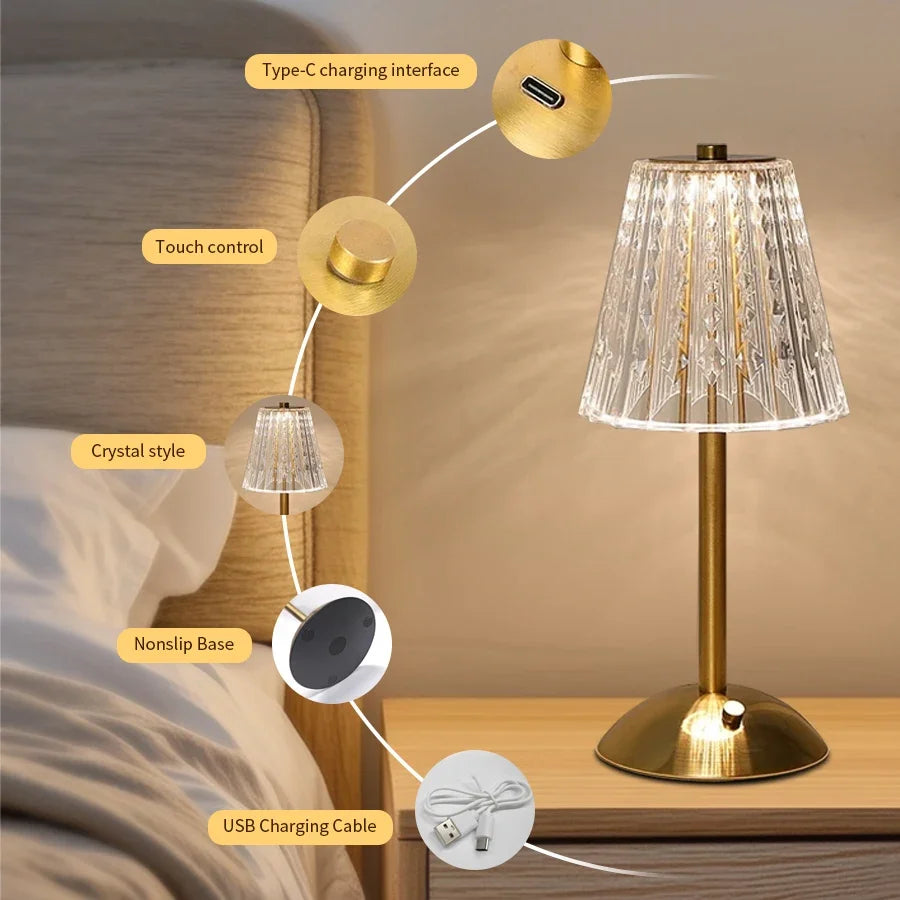 Lâmpada de mesa led usb recarregável toque escurecimento café bar atmosfera luz proteção para os olhos leitura luz da noite decoração do quarto