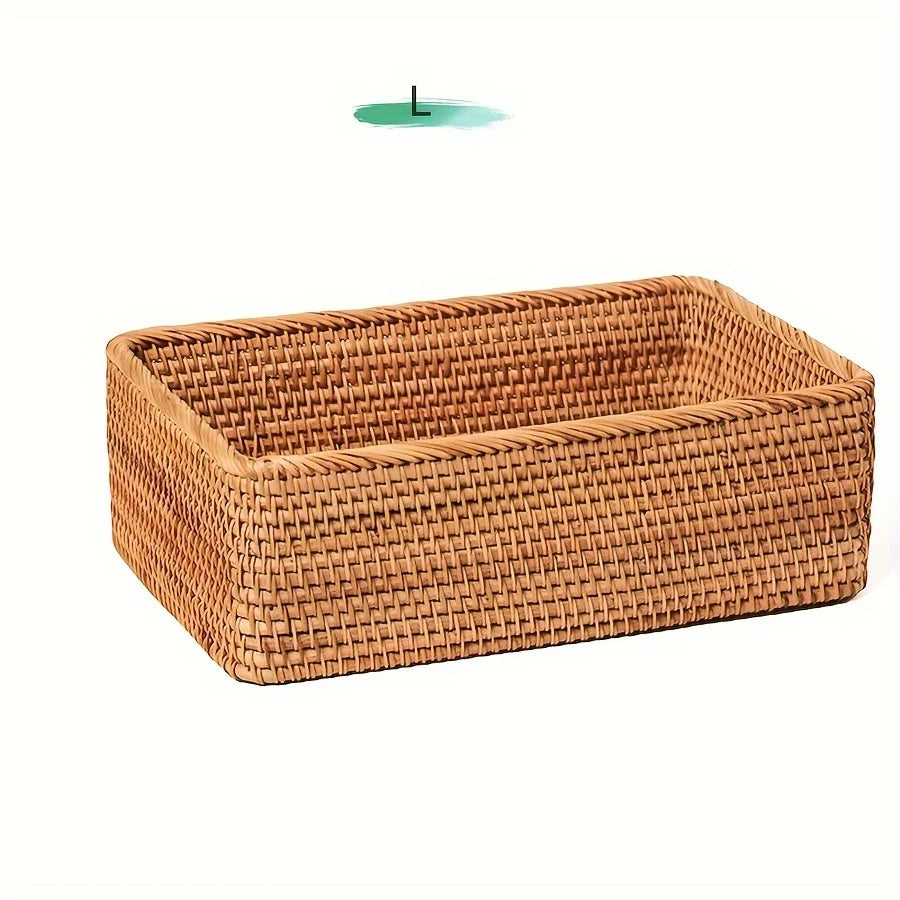 Cesta de armazenamento de vime natural tecida à mão, cesta decorativa marrom claro para banheiro, cozinha, sala de estar, cesta multifuncional de frutas e lanche, decoração de casa de alta qualidade, organização de banh