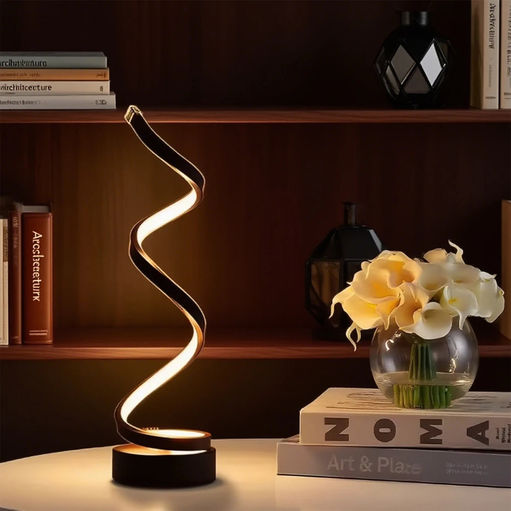 Candeeiro de mesa regulável em espiral LED adequado para sala de estar, quarto, estudo, brilho ajustável, lâmpada de cabeceira para escritório e uso doméstico