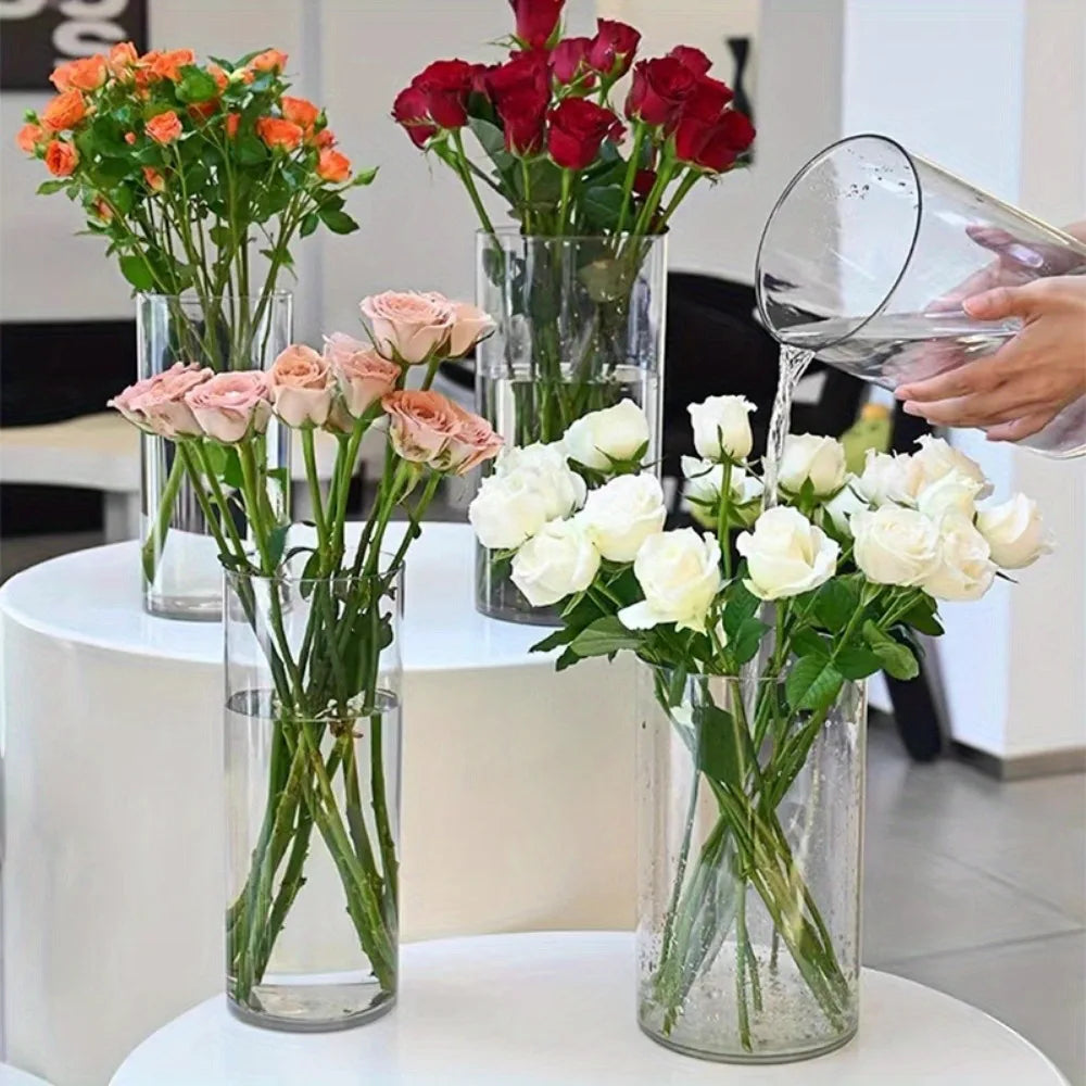 Vaso reto acrílico inquebrável, balde hidratante de flores redondas simples, decoração de mesa para casa