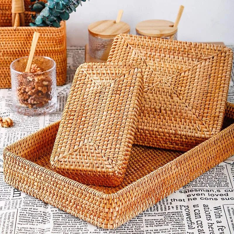 Nova cesta de armazenamento tecida à mão bandeja de armazenamento de vime cesta de vime pão frutas café da manhã chá cesta de piquenique cesta de armazenamento de cozinha