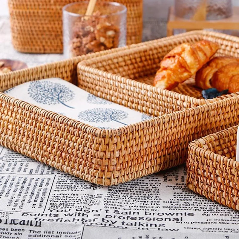 Nova cesta de armazenamento tecida à mão bandeja de armazenamento de vime cesta de vime pão frutas café da manhã chá cesta de piquenique cesta de armazenamento de cozinha