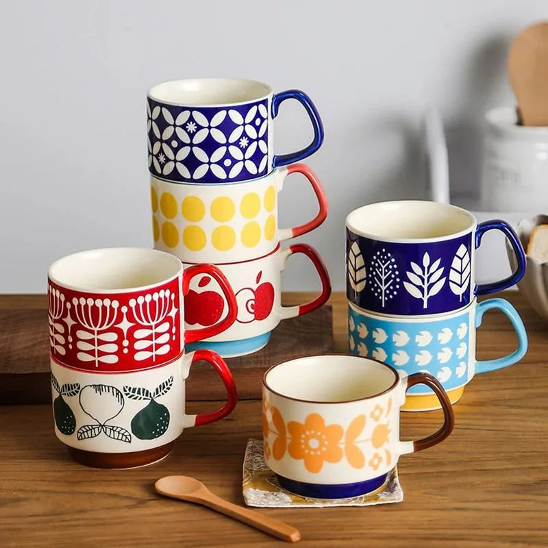 300ml japonês flor caneca de café conjunto retro cerâmica leite aveia caneca escritório água handgrip copo cozinha festa drinkware conjunto