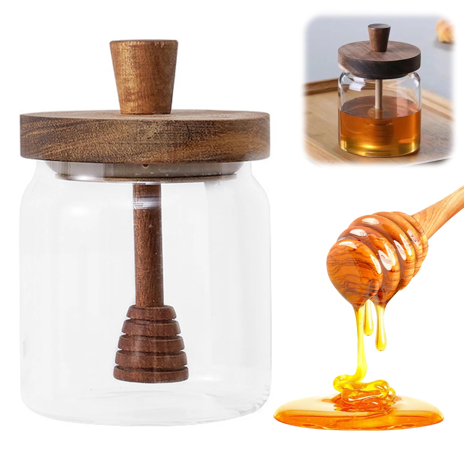 Garrafas de armazenamento de vidro frascos de mel com dipper e tampa boca larga recipientes de mel dispensador de xarope para armazenar mel e xarope