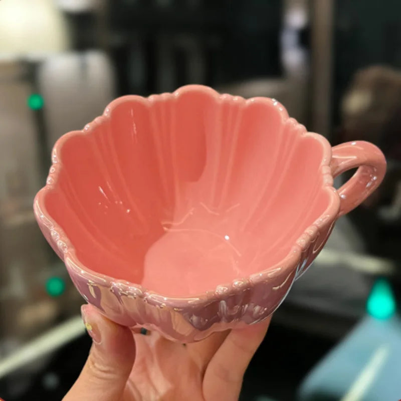 Xícara de Cerâmica Floral com Pires 240ml