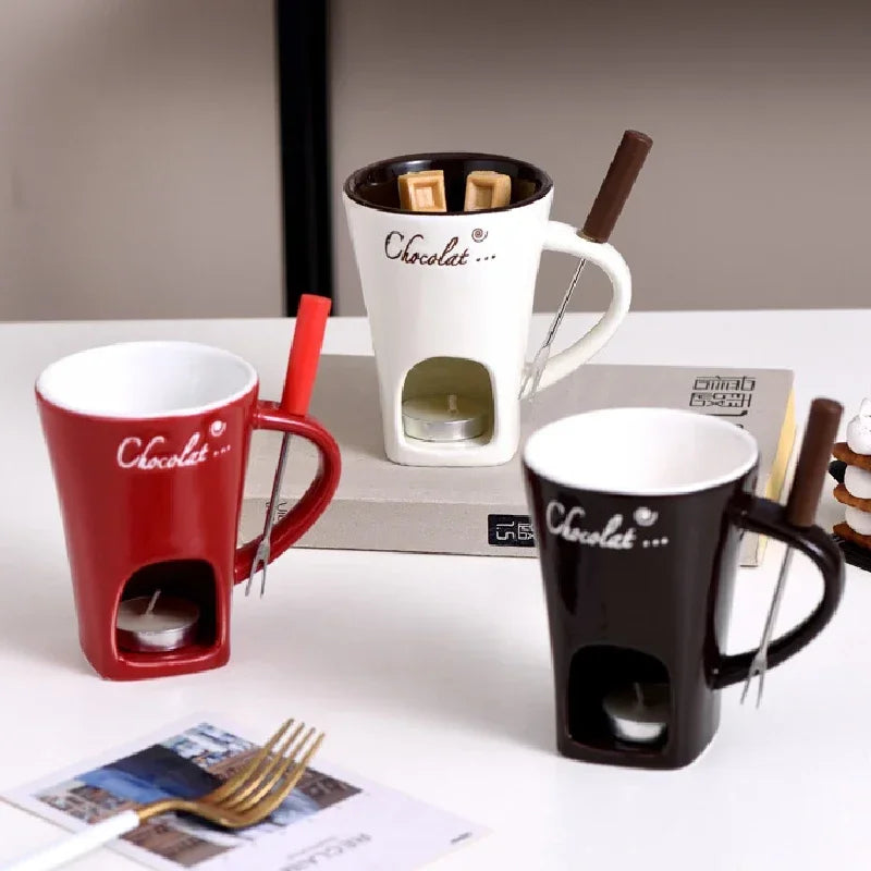 Caneca Fondue de Cerâmica com Vela | Queijo & Chocolate | 130ml
