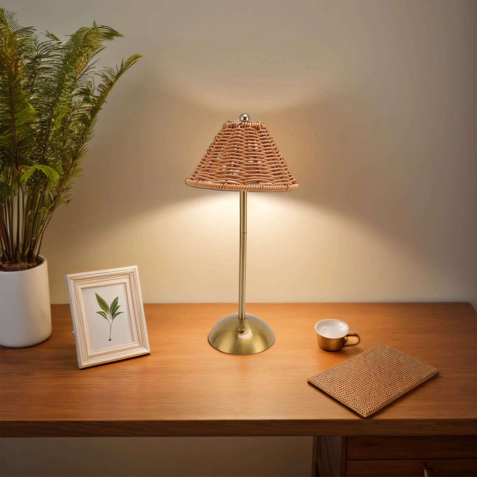 Sem fio boho rattan candeeiro de mesa pc rattan tecelagem cuidados com os olhos compacto led recarregável luz leitura poupança energia para restaurante