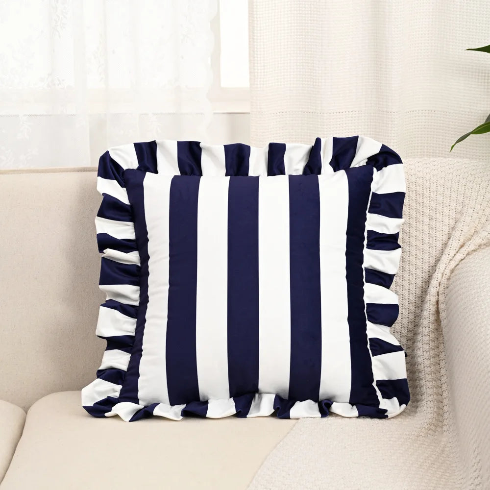Nordic listrado impresso capa de almofada macio holandês veludo plissado borda fronhas decorativas 45*45cm almofadas decorativas para sofá