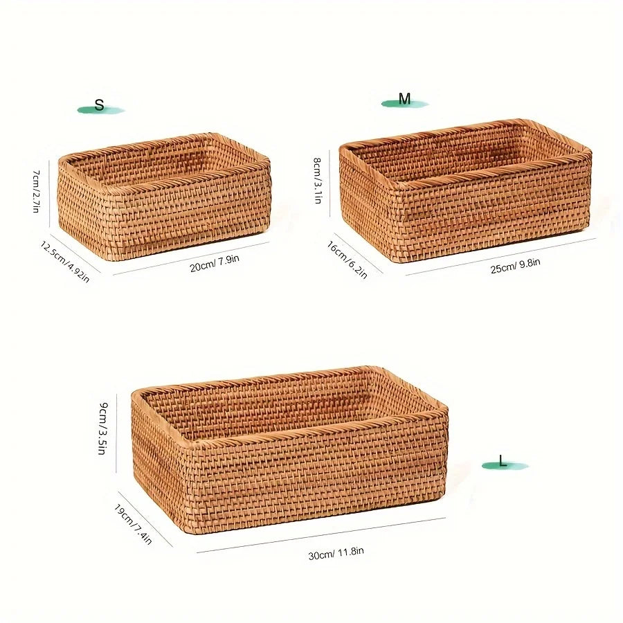 Cesta de armazenamento de vime natural tecida à mão, cesta decorativa marrom claro para banheiro, cozinha, sala de estar, cesta multifuncional de frutas e lanche, decoração de casa de alta qualidade, organização de banh