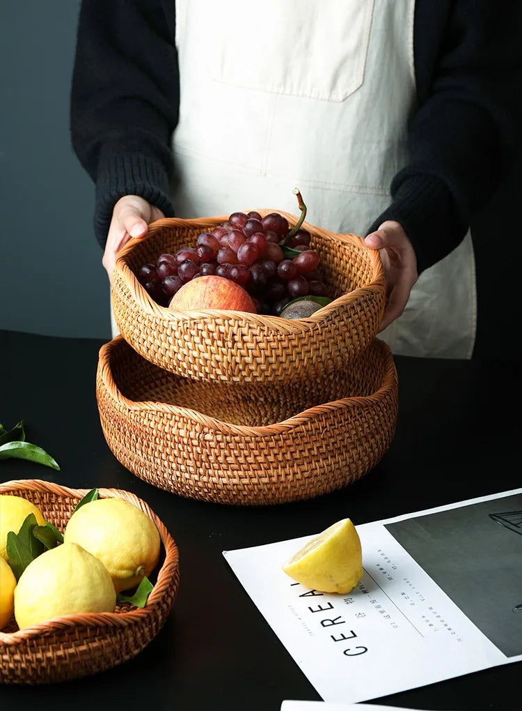Nova cesta de armazenamento tecida à mão bandeja de armazenamento de vime cesta de vime pão frutas café da manhã chá cesta de piquenique cesta de armazenamento de cozinha