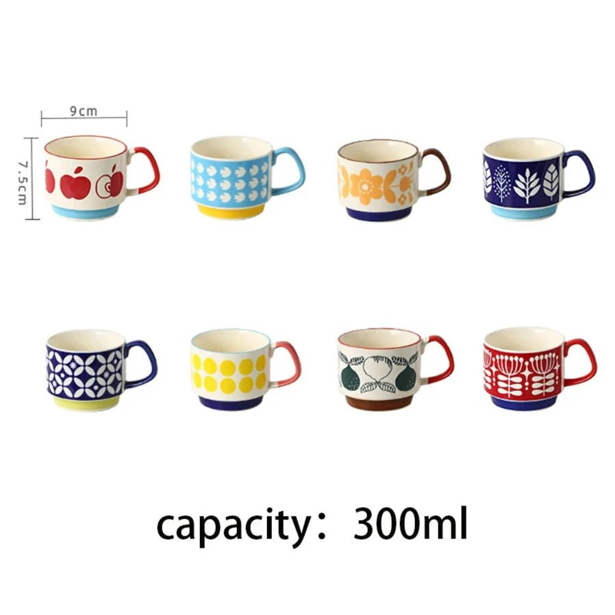 300ml japonês flor caneca de café conjunto retro cerâmica leite aveia caneca escritório água handgrip copo cozinha festa drinkware conjunto