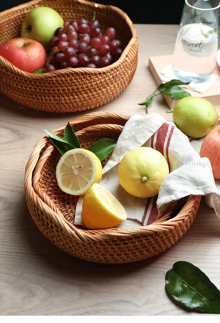 Nova cesta de armazenamento tecida à mão bandeja de armazenamento de vime cesta de vime pão frutas café da manhã chá cesta de piquenique cesta de armazenamento de cozinha