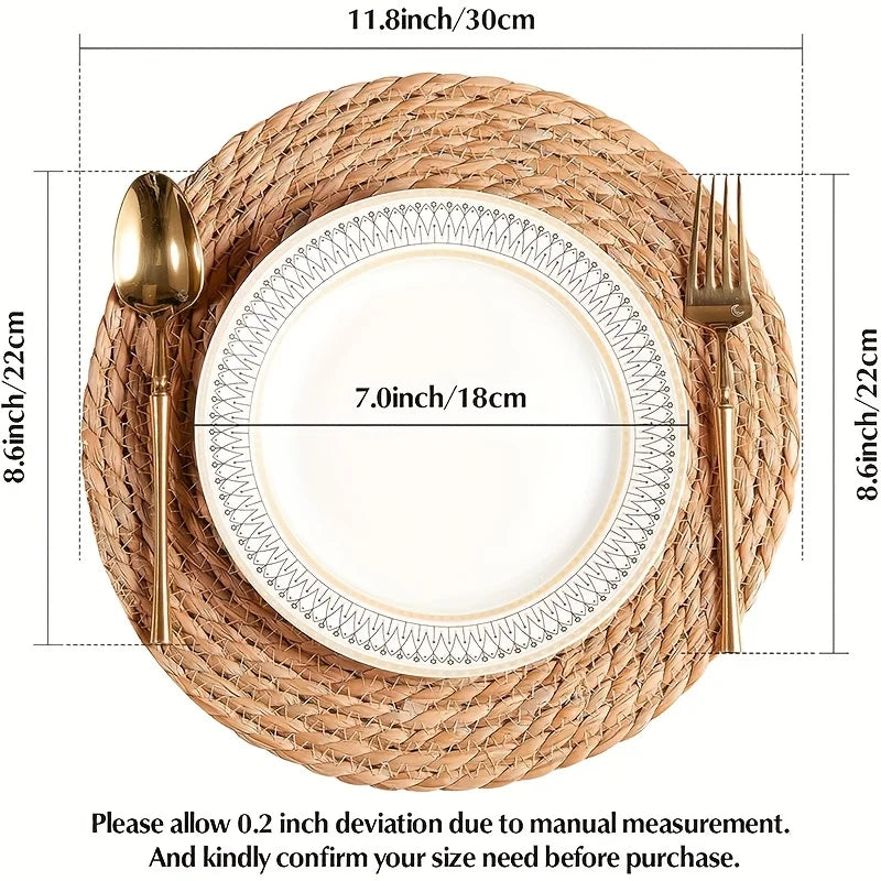 Conjunto de 4 unidades/6 unidades/8 unidades de placemats redondos de vime, estilo boêmio feito à mão antiderrapante decoração de mesa de fazenda adequada para casamentos em casa