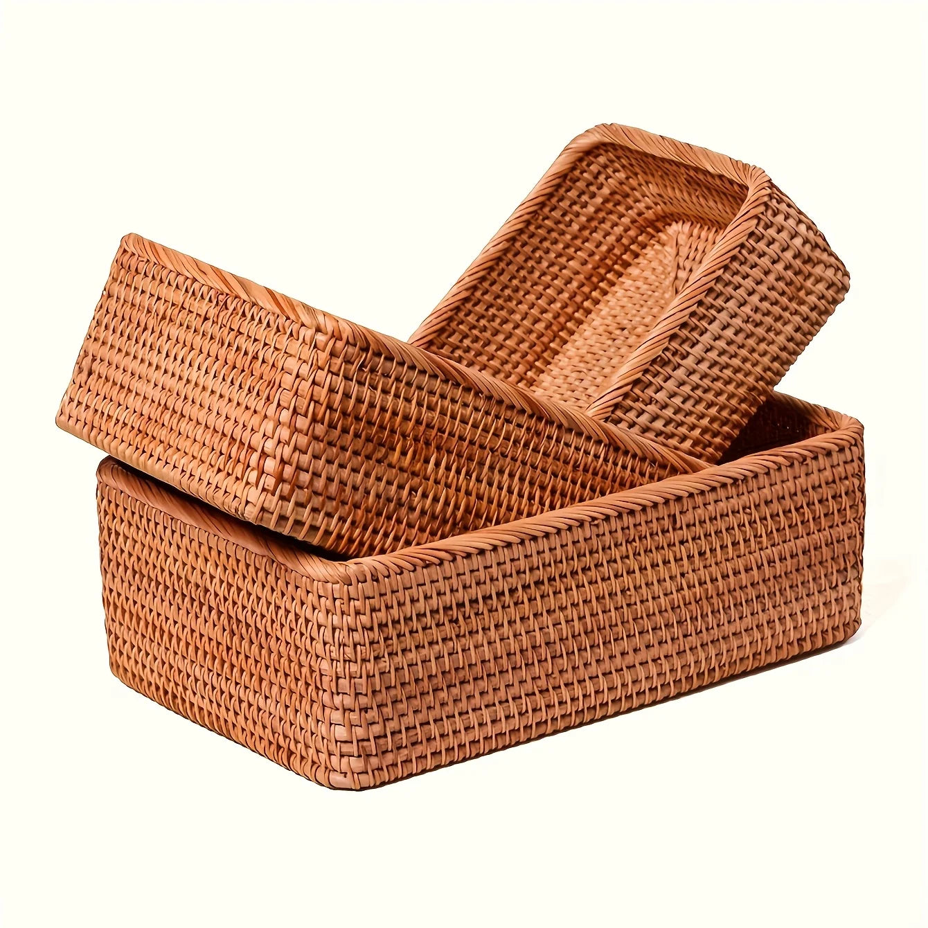 Cesta de armazenamento de vime natural tecida à mão, cesta decorativa marrom claro para banheiro, cozinha, sala de estar, cesta multifuncional de frutas e lanche, decoração de casa de alta qualidade, organização de banh