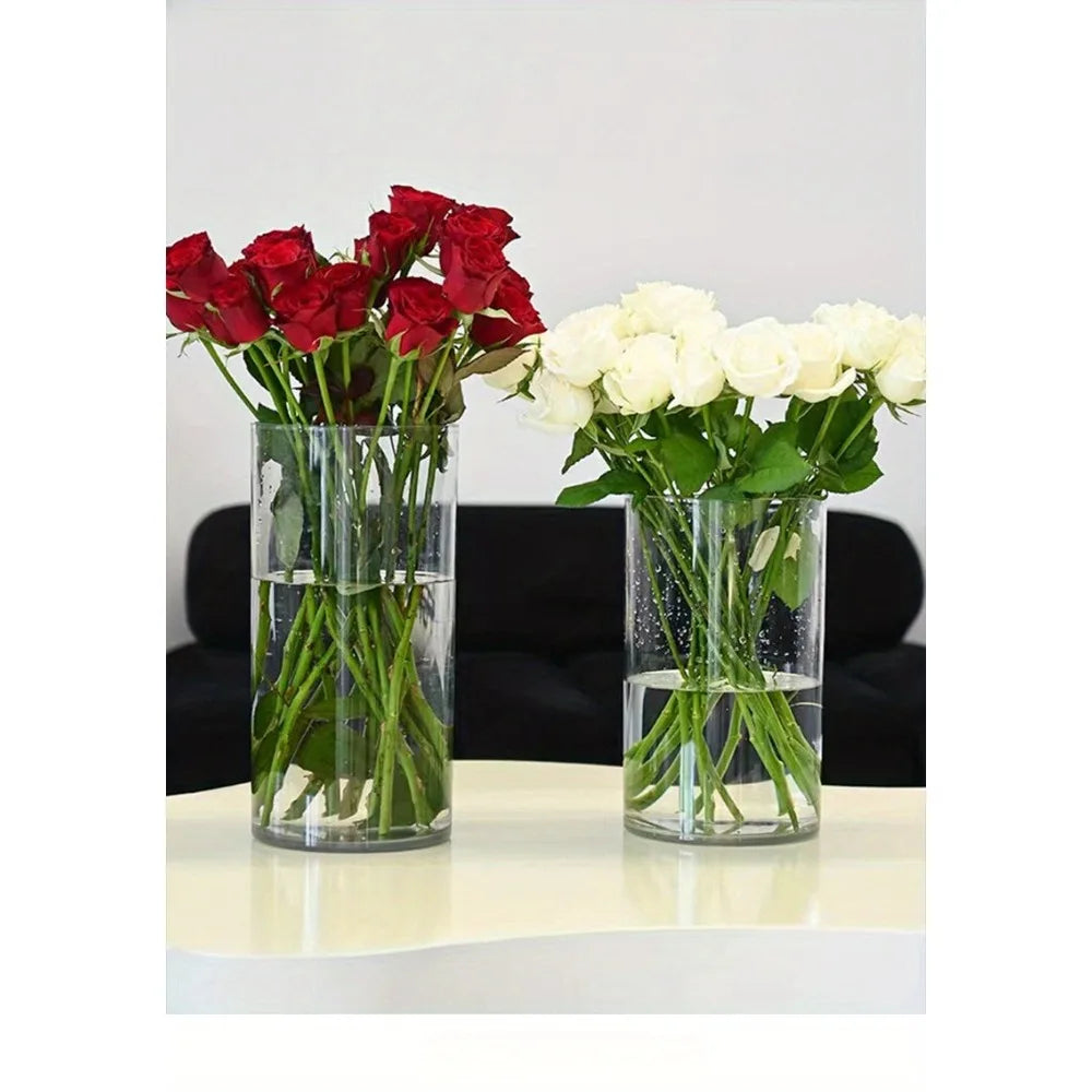 Vaso reto acrílico inquebrável, balde hidratante de flores redondas simples, decoração de mesa para casa