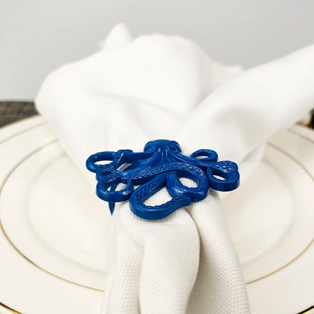 Criaturas do mar costeiro guardanapo de metal anéis 6 pçs azul náutico guardanapo suportes para casa decoração mesa jantar banqu