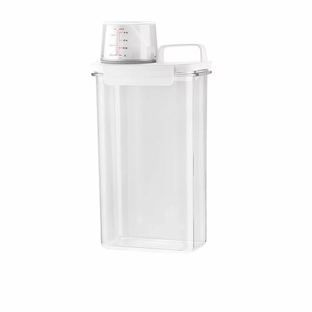 Dispensador hermético de detergente para roupas, caixa de armazenamento de pó, recipiente transparente para líquidos com tampas, jarra