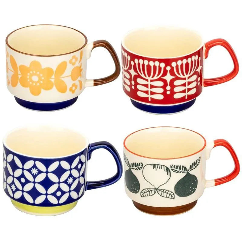 300ml japonês flor caneca de café conjunto retro cerâmica leite aveia caneca escritório água handgrip copo cozinha festa drinkware conjunto