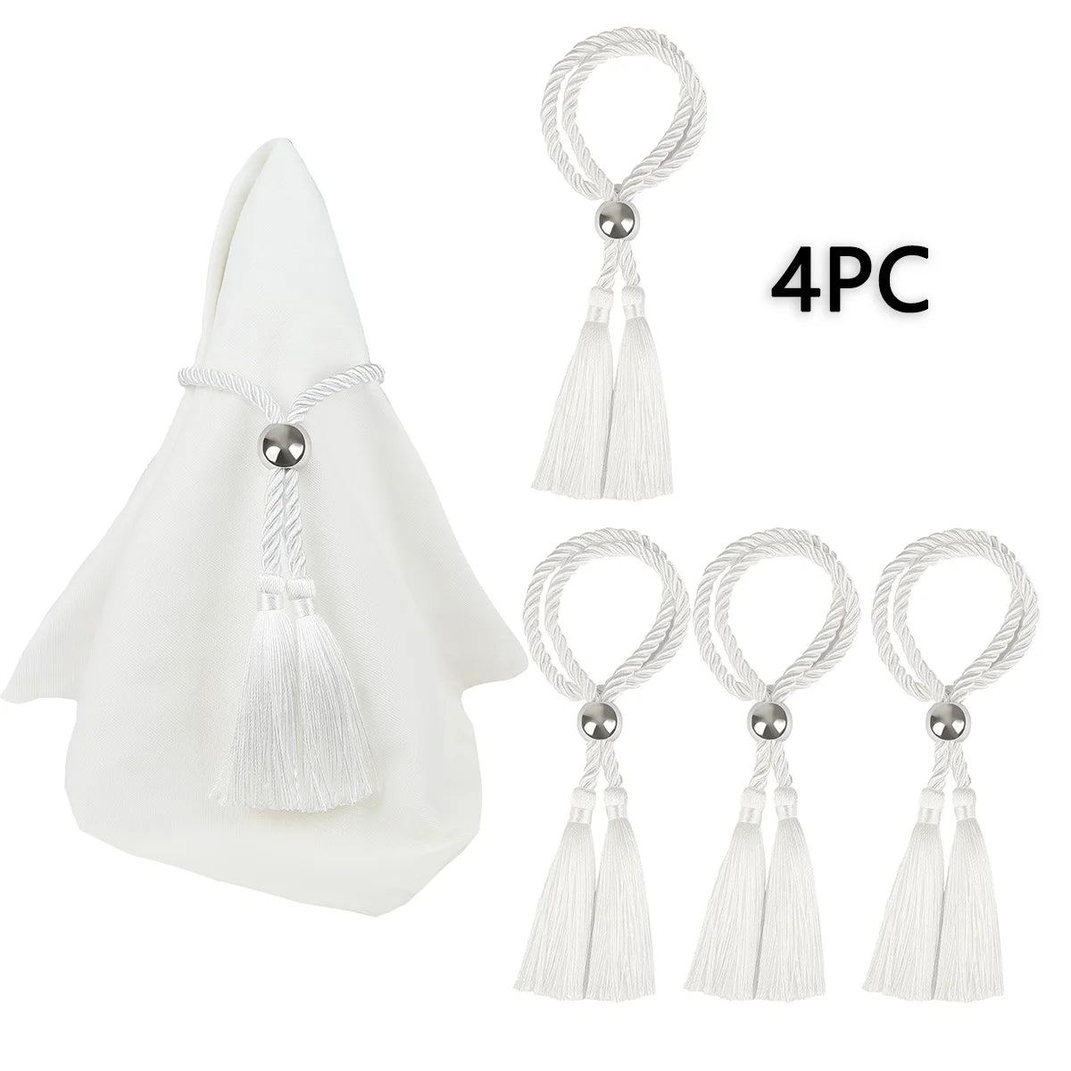Kit 4 Anéis de Guardanapo Artesanais com Contas e Borla | Decoração de Mesa